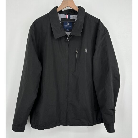 U.S Polo Assn USPA Golf Jacket Mens 2XL Black Full Zip Logo - Picture 1 of 8